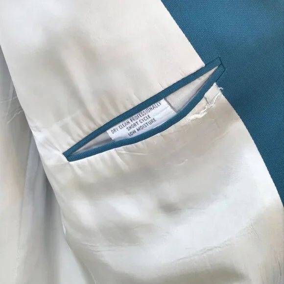 Vintage 46L Men's Teal Blue Blazer Jacket Vented Single Breasted Fully Lined - Picture 13 of 13